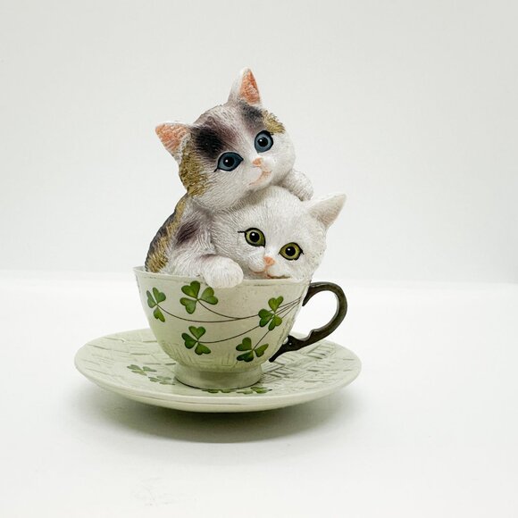 Hamilton Collection Purr-fectly Tea-lightful Cats Teacup Clover Irish Lucky - Picture 1 of 7